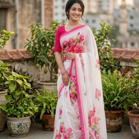 (code-328) ডিজিটাল প্রিন্টেড সফট সিল্ক শাড়ি