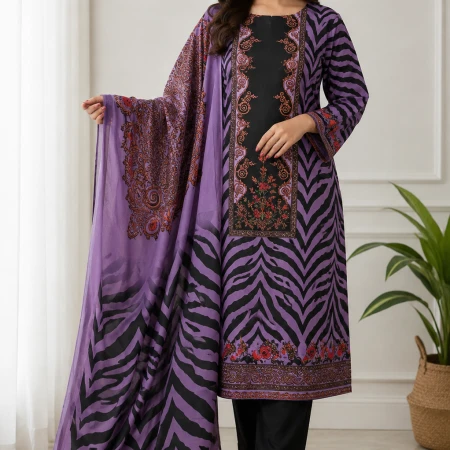 NB-007 এসি কটন থ্রী পিস (Lavender Purple )